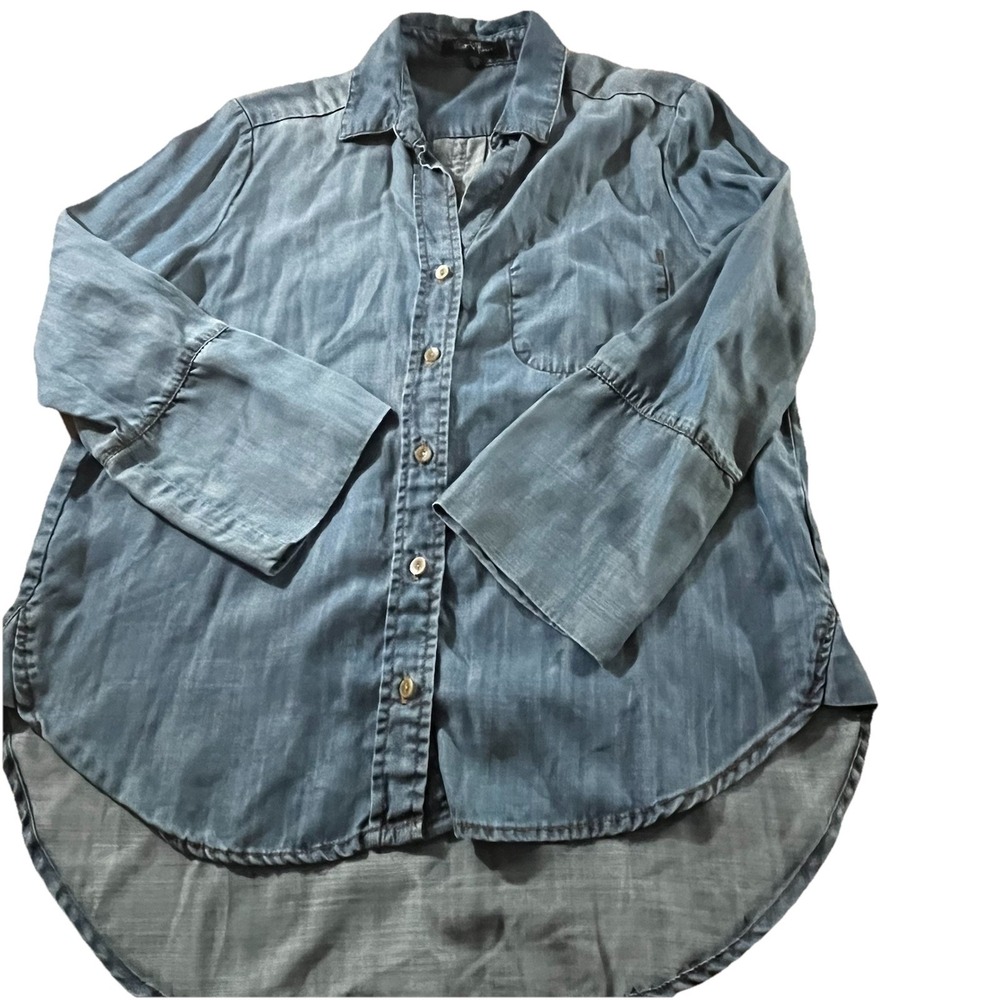 Velvet Heart Chambray Button-Up Shirt Blue 100% Tencel Wom S Boho Artsy Peasant